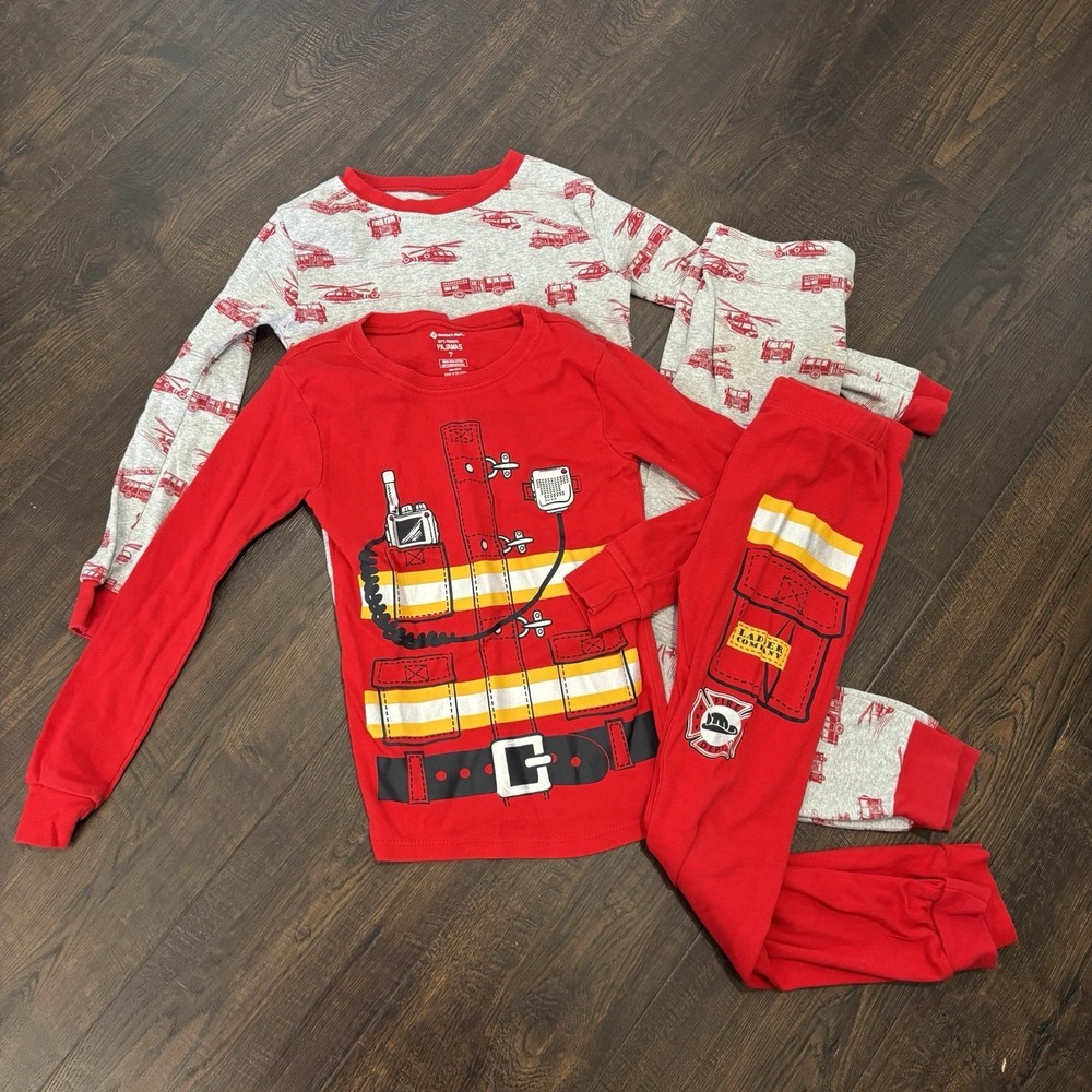 Boys Sz‎ 7 Pajama PJ Set FIREMAN Fire Truck Firefighter Fitted Members Mark